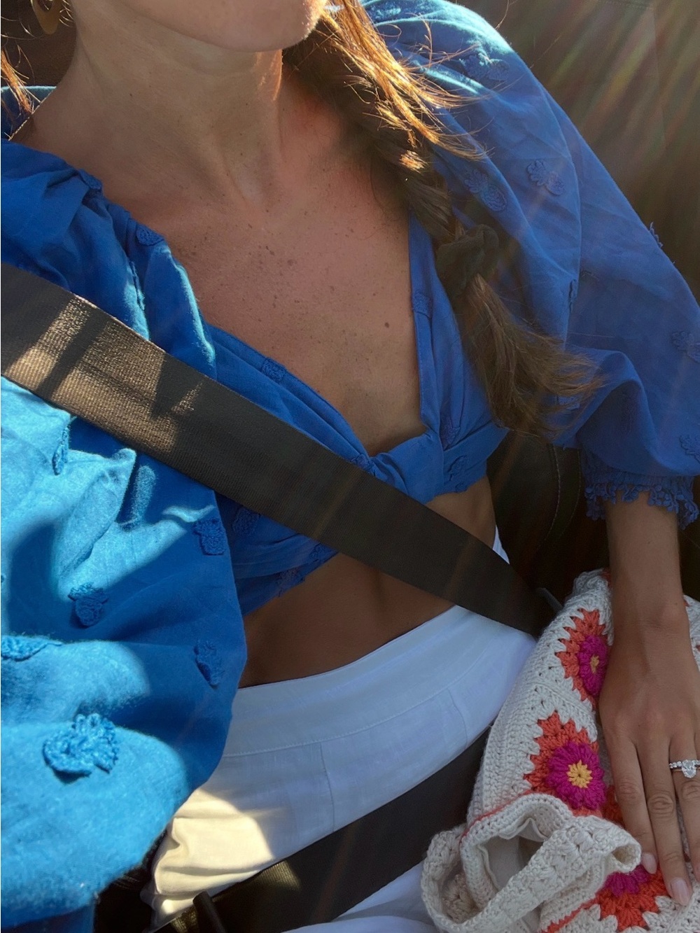 Farm Rio Bright Cobalt Blue Embroidered Crop Top